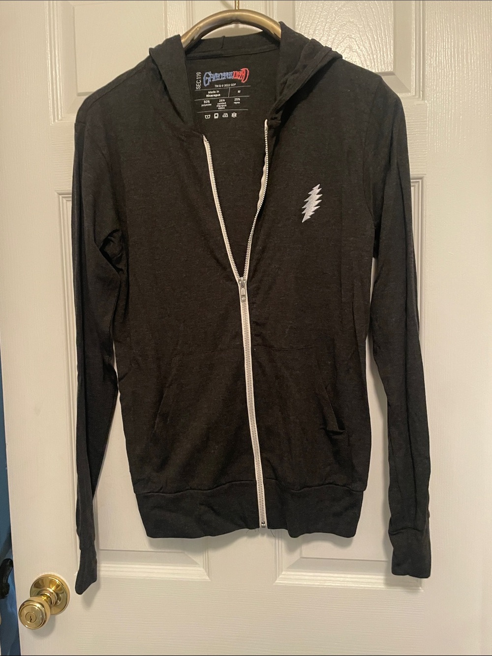 Grateful Dead Black Zip-Up Hoodie with White Lightning Bolt